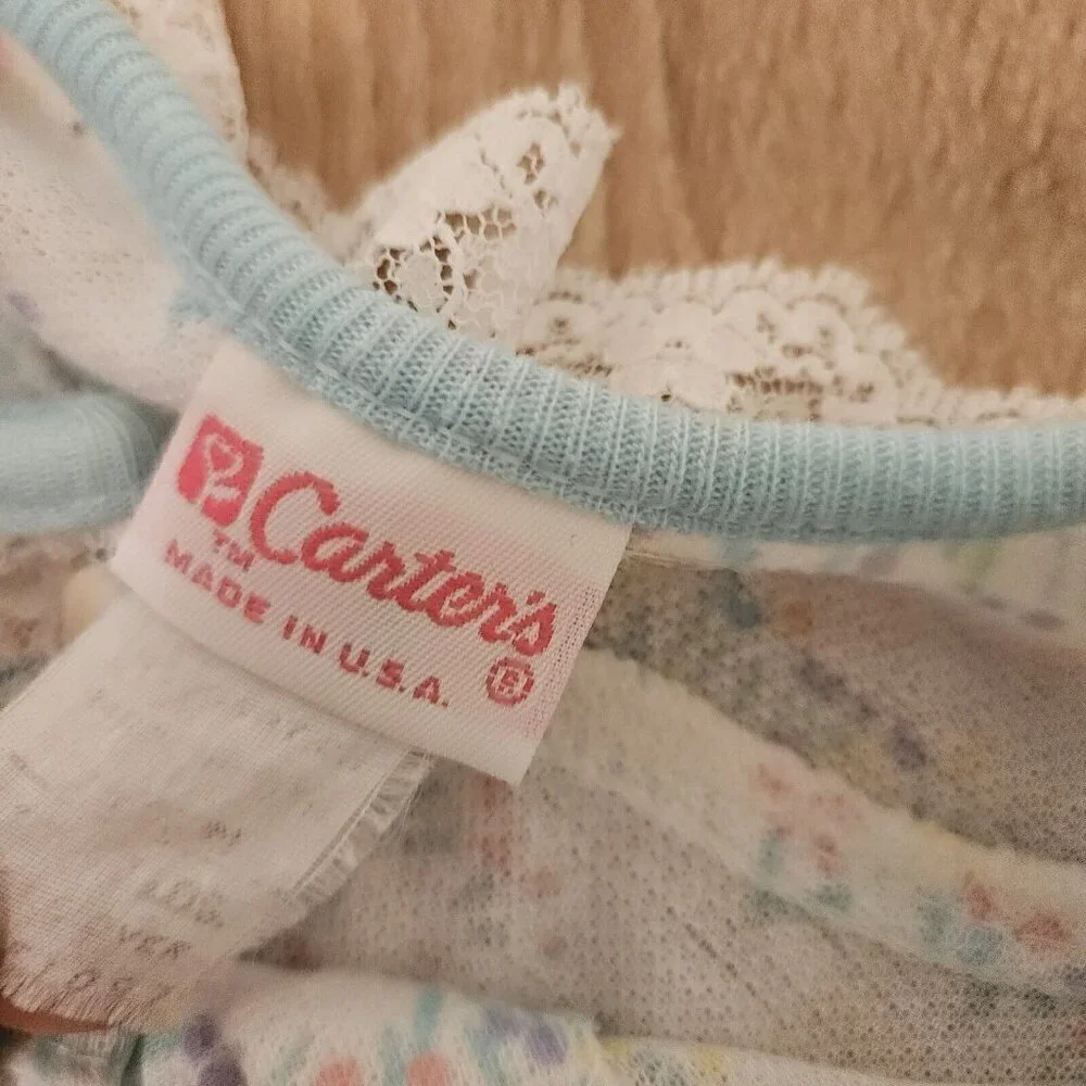 Vintage 1990's Carters Baby Girl Floral Lace Romper Size 3 Months Made In USA